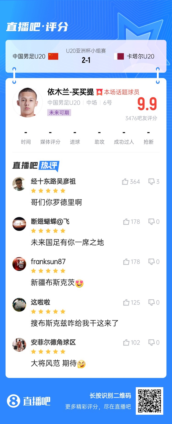  依木蘭+陳澤仕泰山中場(chǎng)連線！19歲依木蘭獲封：新疆布斯克茨！