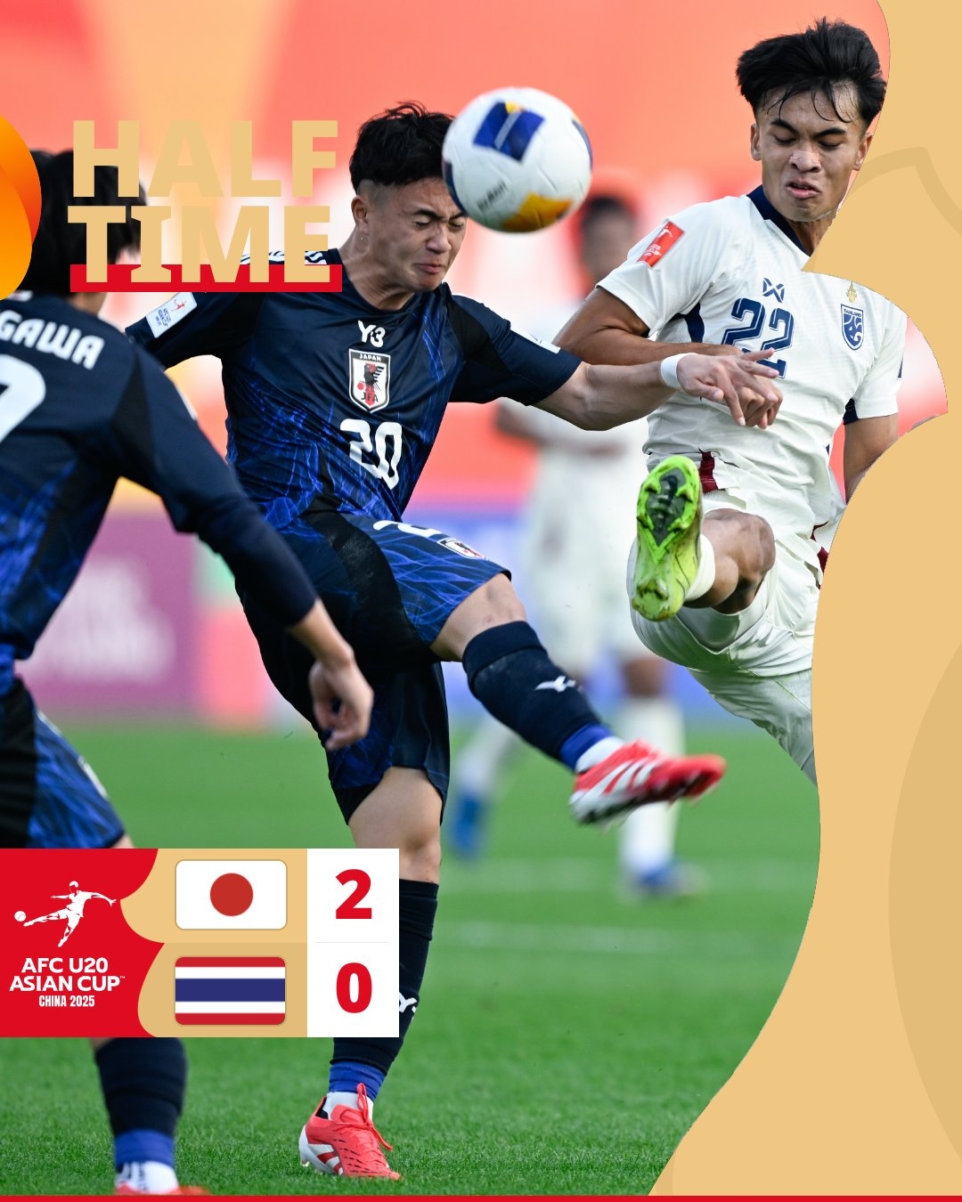  半場-日本U20 2-0領(lǐng)先泰國U20，石井久繼破門+中柱 泰國0射正