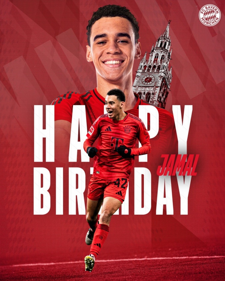  拜仁官方祝穆西亞拉22歲生日快樂，加盟至今出戰(zhàn)196次獲59球38助