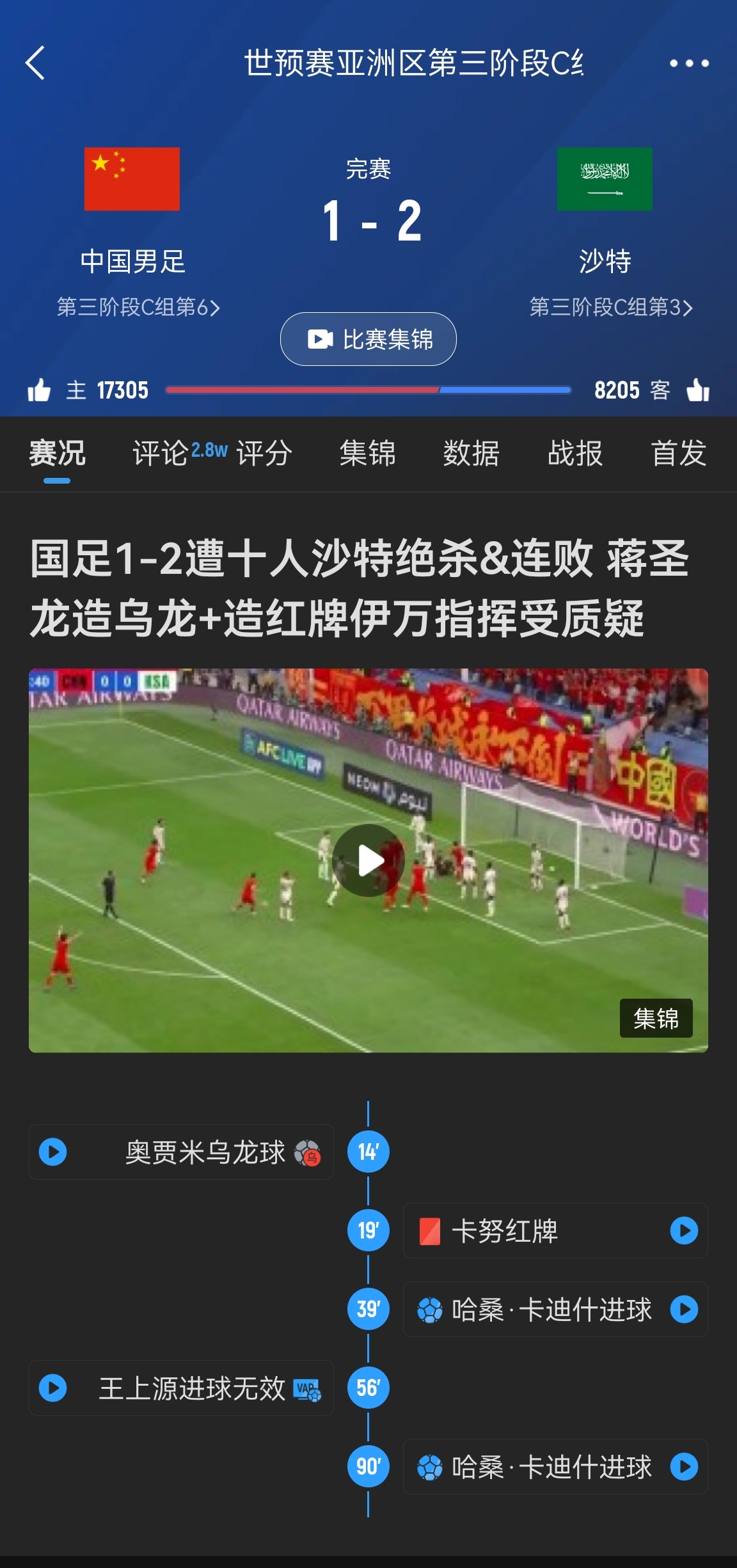  今天什么劇本？首戰(zhàn)沙特也是半場(chǎng)紅牌+蔣光太傷退，最后國足被翻