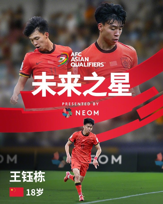  亞洲杯官方社媒發(fā)布王鈺棟個人海報：青年軍的旗幟，飄揚在前哨