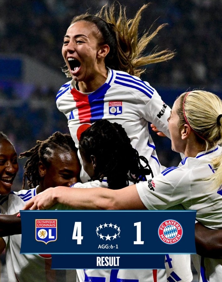  里昂女足4-1大勝拜仁女足，總比分6-1晉級女足歐冠半決賽