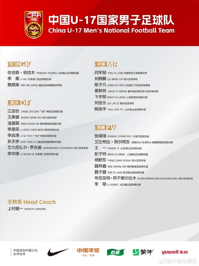  北青體育：U17國(guó)足落選球員彭子鳴、李星辰、陳子凡仍留隊(duì)合練