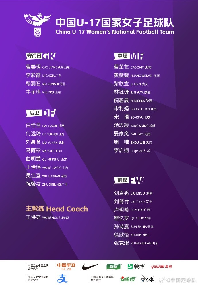  U17女足30人將在蘇州集訓備戰(zhàn)世界杯，姜寧、朱挺擔任訓練員