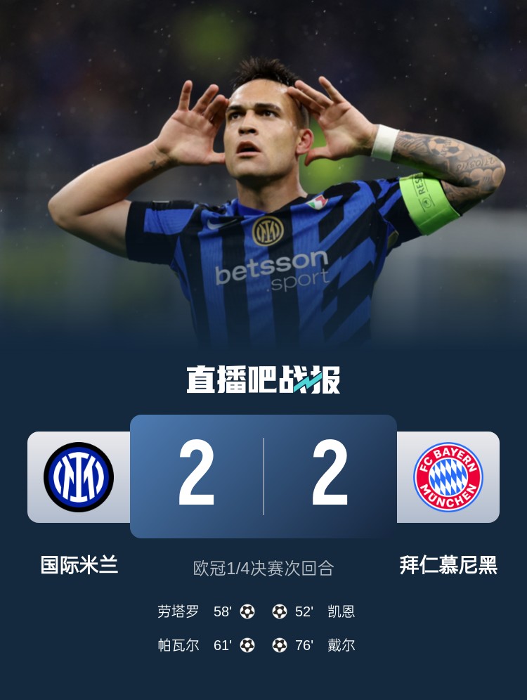  黑色3分鐘！拜仁3分鐘丟2球遭國米淘汰 去年3分鐘丟2球遭皇馬絕殺